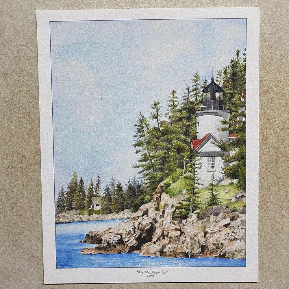“Bass Head Harbor Light” watercolor print.
